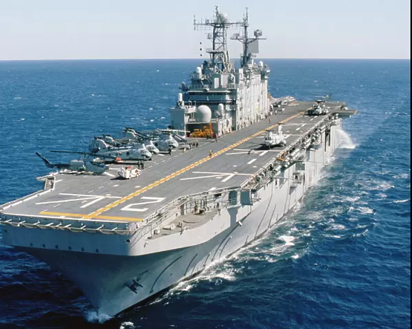 Amphibious assault ship USS Saipan at sea in Atlantic Ocean