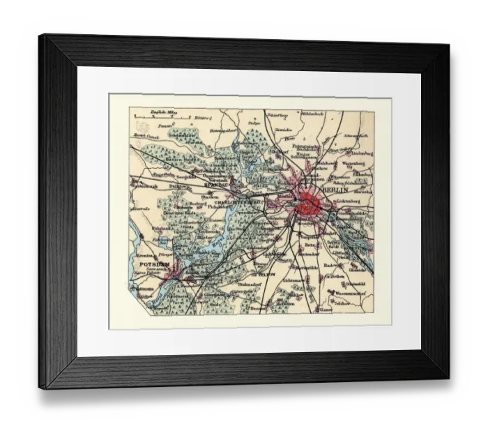 Framed Print : Antique Map of environs of Berlin, Germany, 19th Century Framed Print : Antique Map of environs of Berlin, Germany, 19th Century