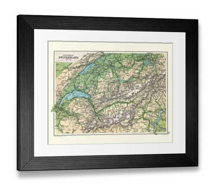 Framed Print : Antique Map of Central Switzerland, Lake Geneva, 19th Century Framed Print : Antique Map of Central Switzerland, Lake Geneva, 19th Century