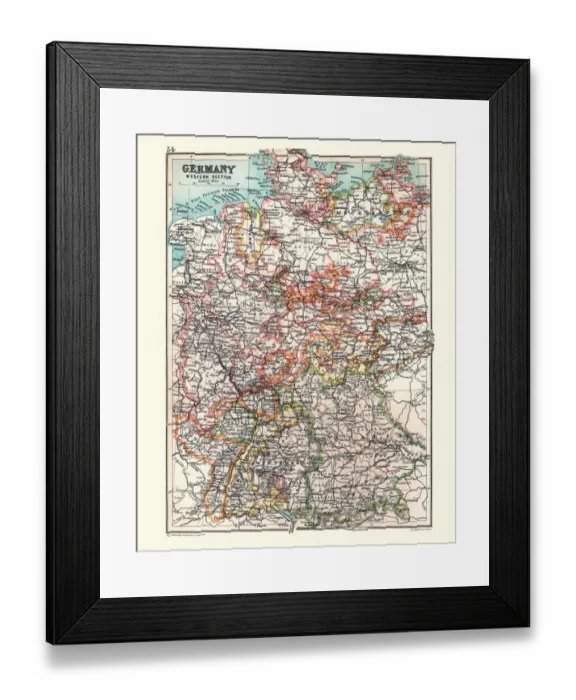 Framed Print : Antique Map of Germany, Western section, 19th Century Framed Print : Antique Map of Germany, Western section, 19th Century