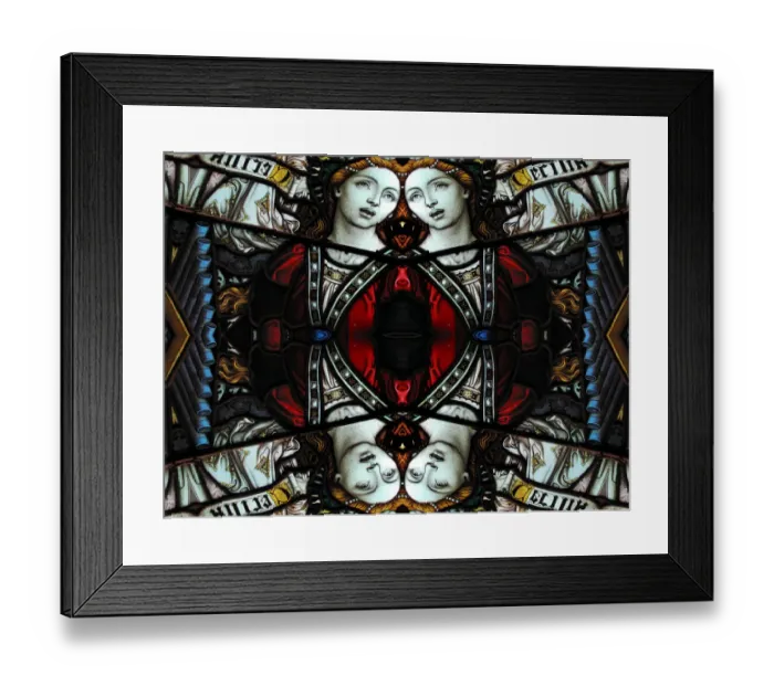 Framed Print : Abstract image: kaleidoscopic image of a colored stained glass window inside a church Framed Print : Abstract image: kaleidoscopic image of a colored stained glass window inside a church