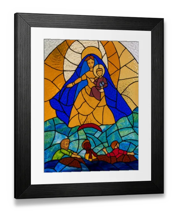 Framed Print : Stained glass of the Virgin of Charity of El Cobre, Catholic Patroness of Cuba
