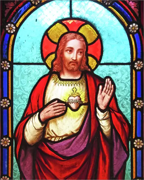 Jesus Christ on an antique stained glass window