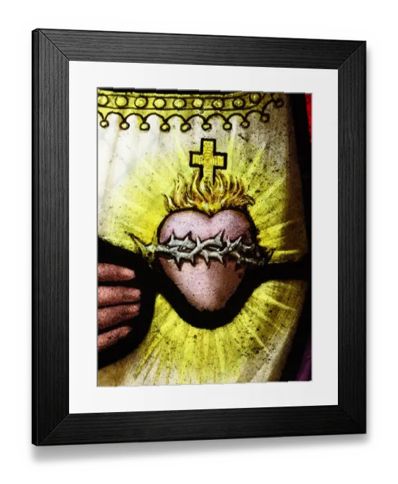 Framed Print : The heart of Jesus Christ on an antique stained glass window Framed Print : The heart of Jesus Christ on an antique stained glass window