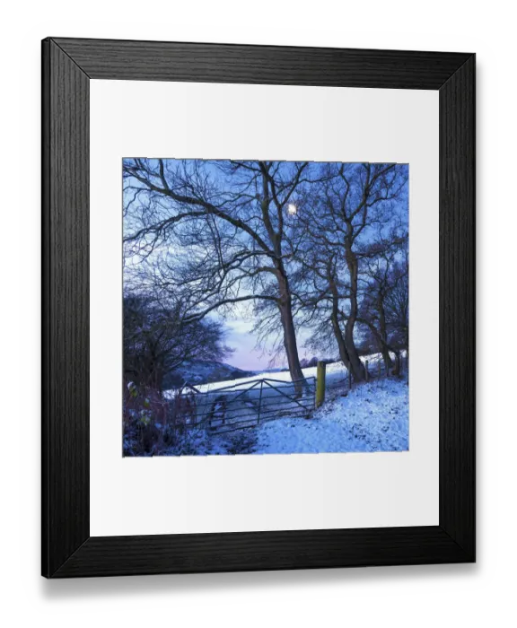Framed Print : Moonlight on snow covered fields at Cwmyoy near Abergavenny in the Black Mountains Framed Print : Moonlight on snow covered fields at Cwmyoy near Abergavenny in the Black Mountains
