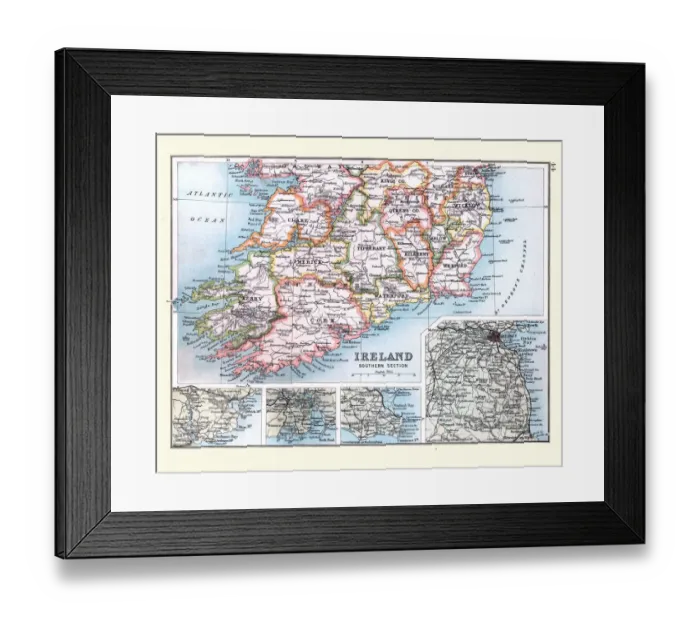 Framed Print : Antique Map of Southern Ireland, detail of Dublin, 19th Century Framed Print : Antique Map of Southern Ireland, detail of Dublin, 19th Century