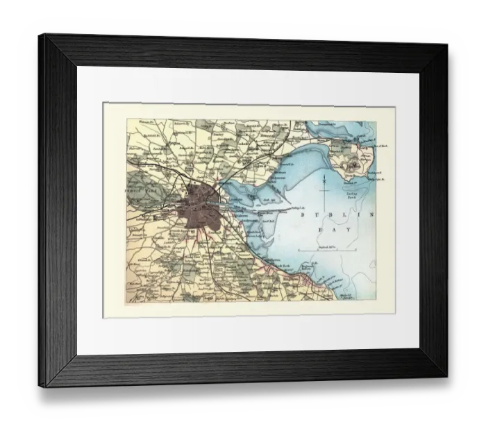Framed Print : Antique Map of Dublin, Ireland, 1890s, 19th Century
