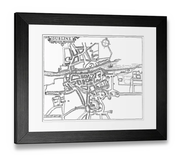 Framed Print : Antique Map of Dublin, Ireland - 17th Century Framed Print : Antique Map of Dublin, Ireland - 17th Century