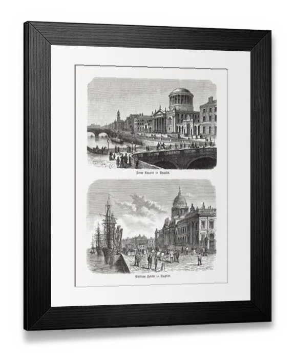 Framed Print : Historical views of Dublin, Ireland, wood engravings, published in 1893 Framed Print : Historical views of Dublin, Ireland, wood engravings, published in 1893