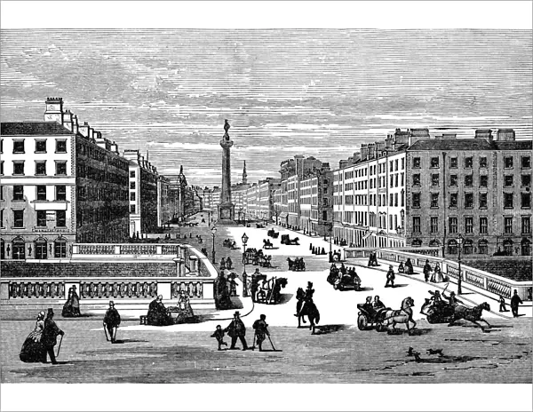 Cityscape of Sackville Street  /  O Connell Street in Dublin, Ireland - 19th Century