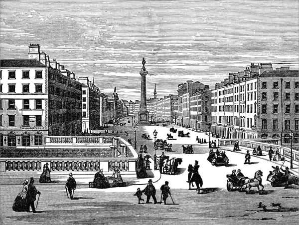 Cityscape of Sackville Street  /  O Connell Street in Dublin, Ireland - 19th Century