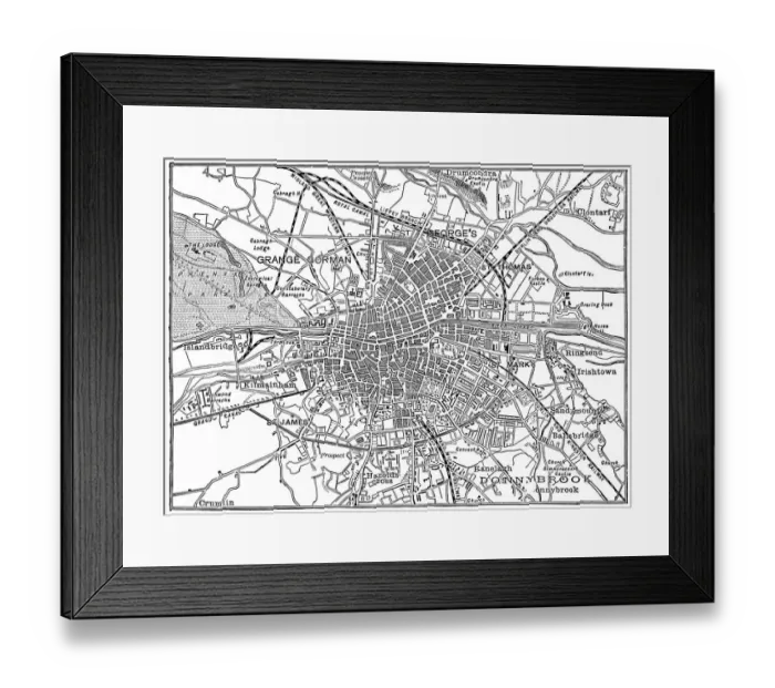 Framed Print : Antique Map of Dublin, Ireland - 19th Century Framed Print : Antique Map of Dublin, Ireland - 19th Century