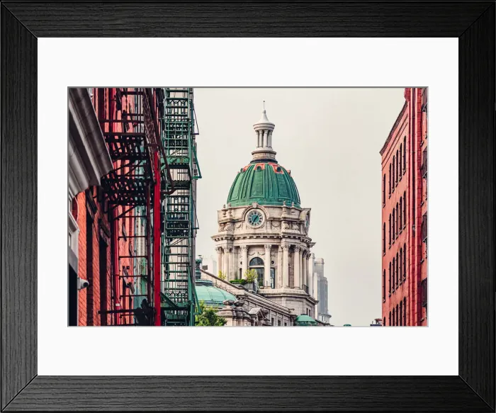 Framed Print : Soho district fire escapes with distant view of Neo-classical building in lower Manhattan Framed Print : Soho district fire escapes with distant view of Neo-classical building in lower Manhattan