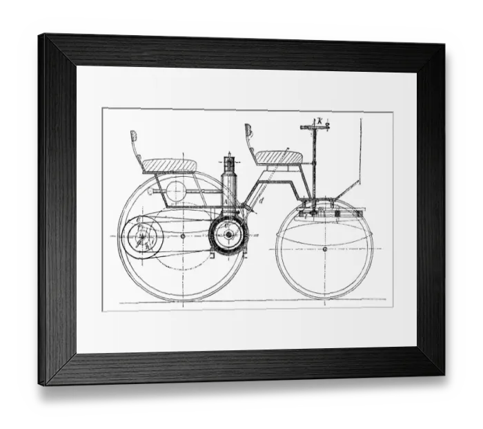 Framed Print : Construction of a road vehicle or car - side drawing Framed Print : Construction of a road vehicle or car - side drawing