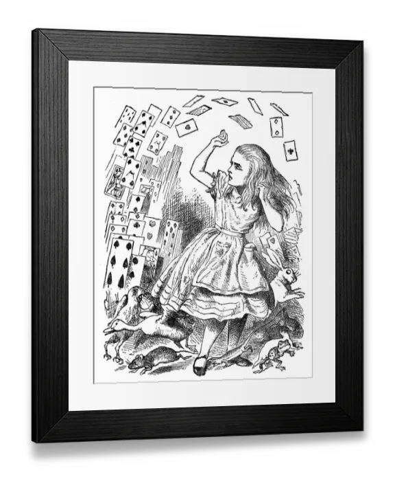 Framed Print : Attacked by a pack of playing cards - Alice in Wonderland 1897 Framed Print : Attacked by a pack of playing cards - Alice in Wonderland 1897