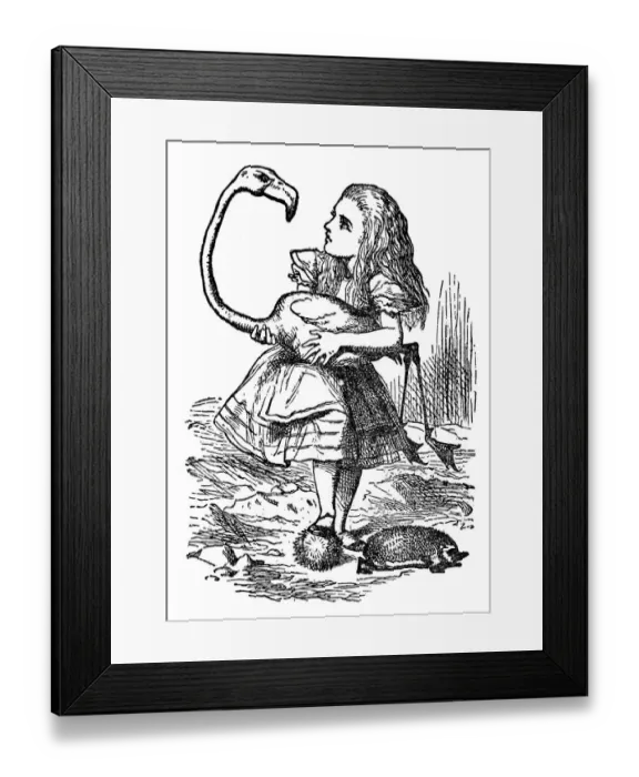 Framed Print : Alice holding a flamingo - Alice in Wonderland 1897 Framed Print : Alice holding a flamingo - Alice in Wonderland 1897