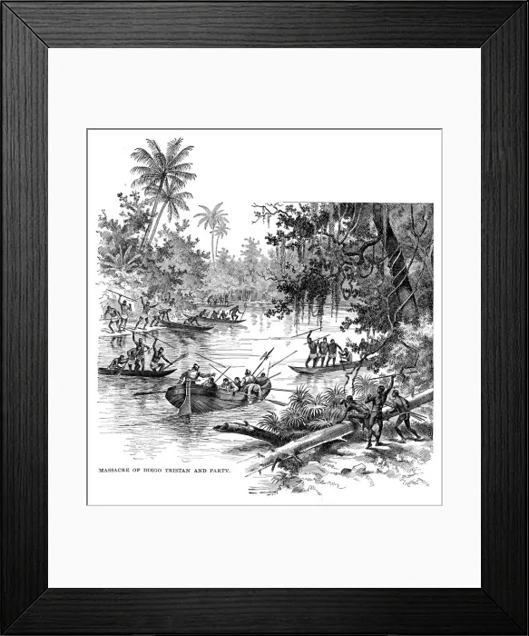 Framed Print : Massacre of Diego Tristan engraving 1892 Framed Print : Massacre of Diego Tristan engraving 1892