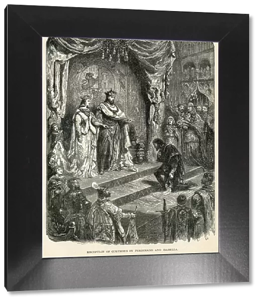 Recepcion of Columbus by Fernando and Isabel engraving 1892