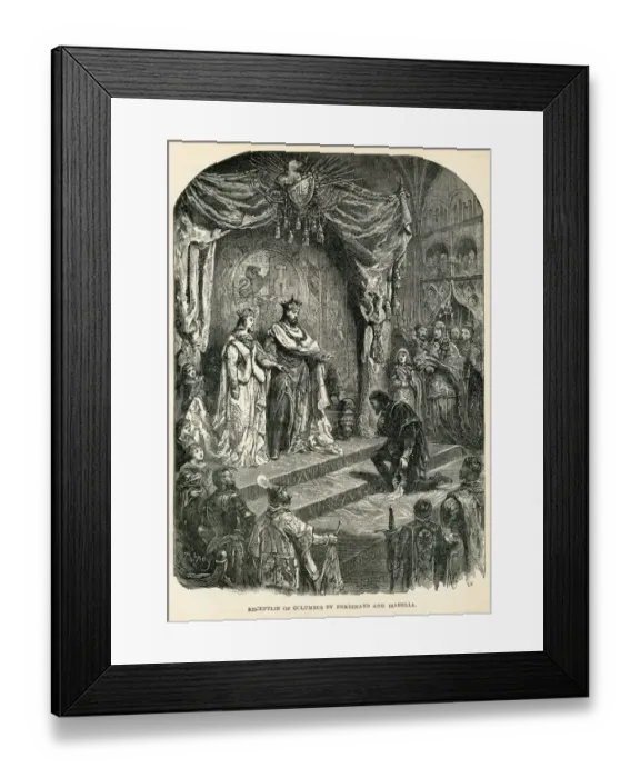Framed Print : Recepcion of Columbus by Fernando and Isabel engraving 1892 Framed Print : Recepcion of Columbus by Fernando and Isabel engraving 1892