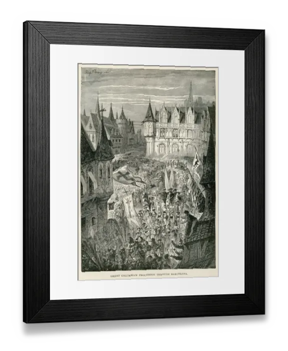 Framed Print : Great Columbian procession through Barcelona engraving 1892 Framed Print : Great Columbian procession through Barcelona engraving 1892