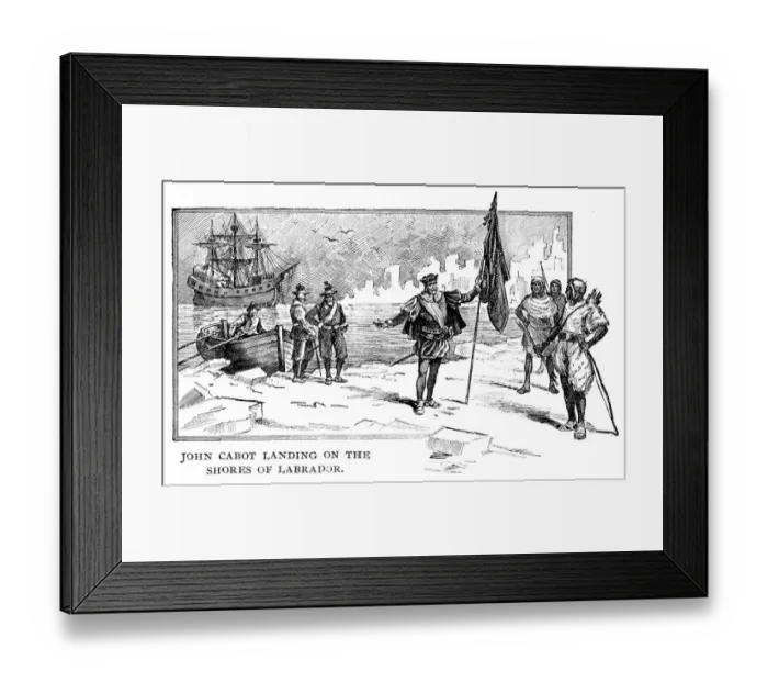 Framed Print : John Cabot landing on the shores of Labrador 1892