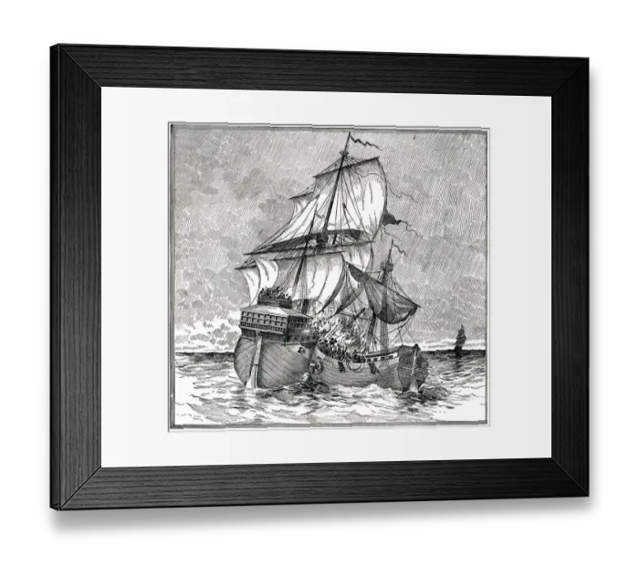 Framed Print : English and spanish ships colliding 1892