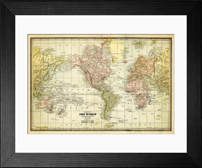 Framed Print : map of the world 1882