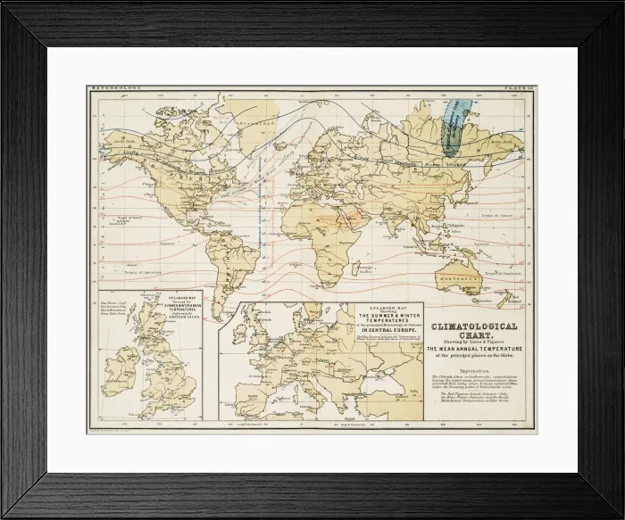 Framed Print : Climate map of the world 1861 Framed Print : Climate map of the world 1861