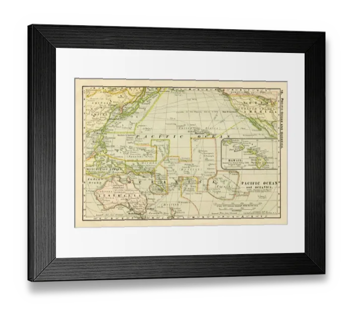 Framed Print : Pacific ocean map 1898 Framed Print : Pacific ocean map 1898
