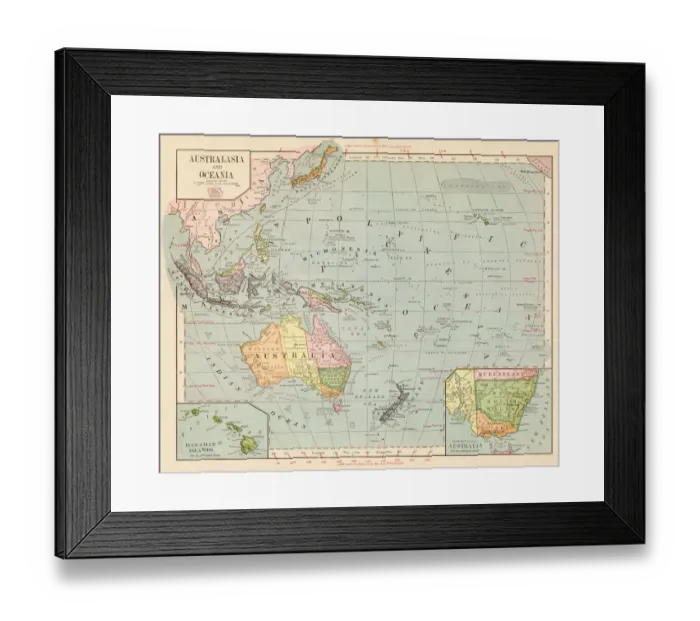 Framed Print : Map of Oceania Australia 1899 Framed Print : Map of Oceania Australia 1899
