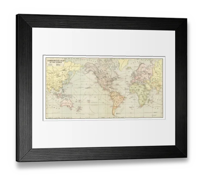 Framed Print : Commercial Map of the World 1881 Framed Print : Commercial Map of the World 1881