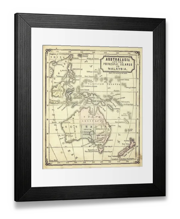 Framed Print : old map of australia - australasia Framed Print : old map of australia - australasia