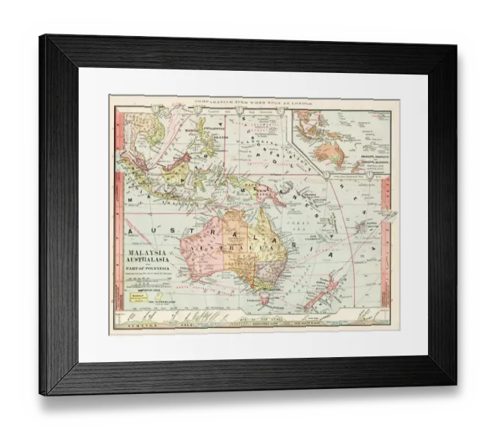 Framed Print : Map of Oceania 1886 Framed Print : Map of Oceania 1886