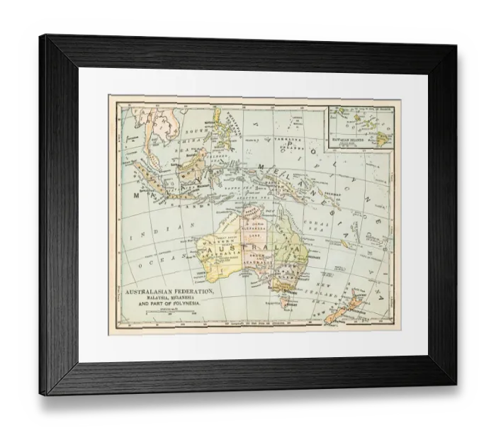 Framed Print : Map of Oceania 1888 Framed Print : Map of Oceania 1888