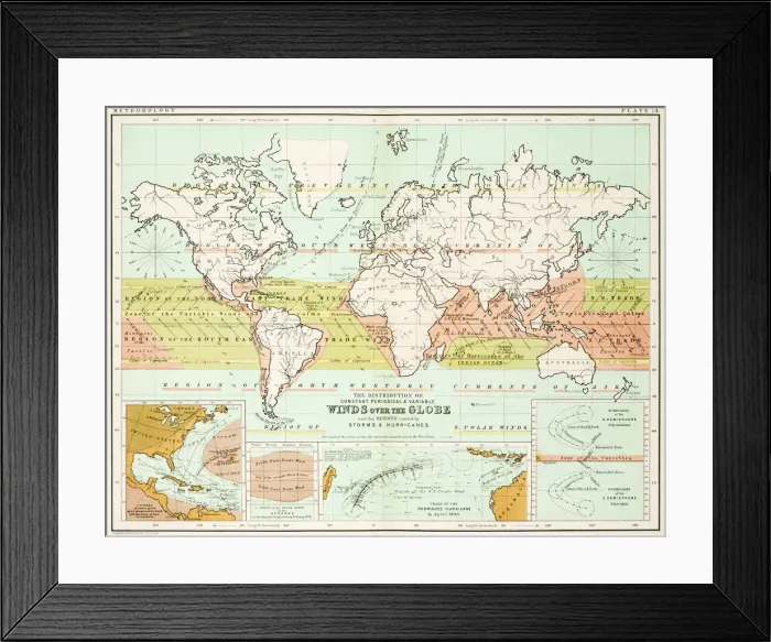 Framed Print : Winds - Map of the world 1861 Framed Print : Winds - Map of the world 1861