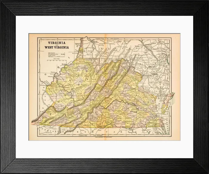 Framed Print : Map of Virginia and West Virginia 1883 Framed Print : Map of Virginia and West Virginia 1883