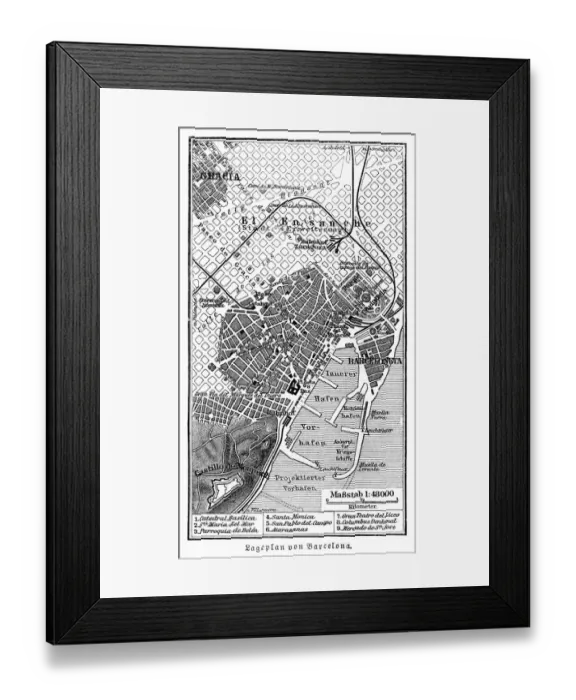 Framed Print : Barcelona city engraving 1895 Framed Print : Barcelona city engraving 1895