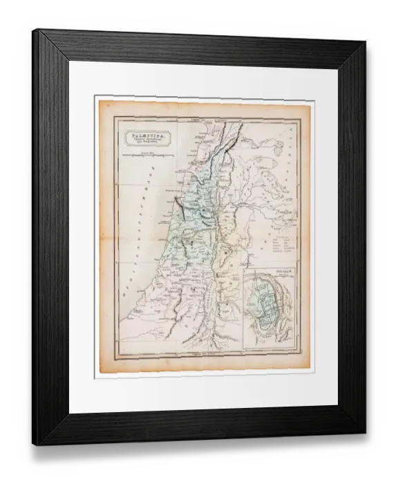 Framed Print : Ancient map of Palestine 1863 Framed Print : Ancient map of Palestine 1863
