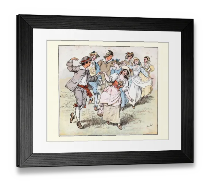 Framed Print : Folk dance, Young couples dancing hand in hand at a may day festival Framed Print : Folk dance, Young couples dancing hand in hand at a may day festival
