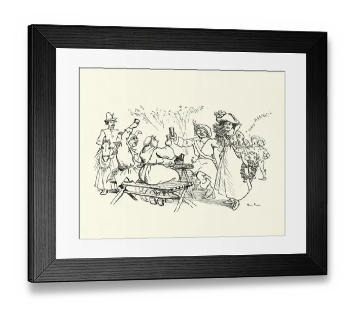 Framed Print : Traditional mummers actors drinking having lunch in the garden, Victorian Framed Print : Traditional mummers actors drinking having lunch in the garden, Victorian
