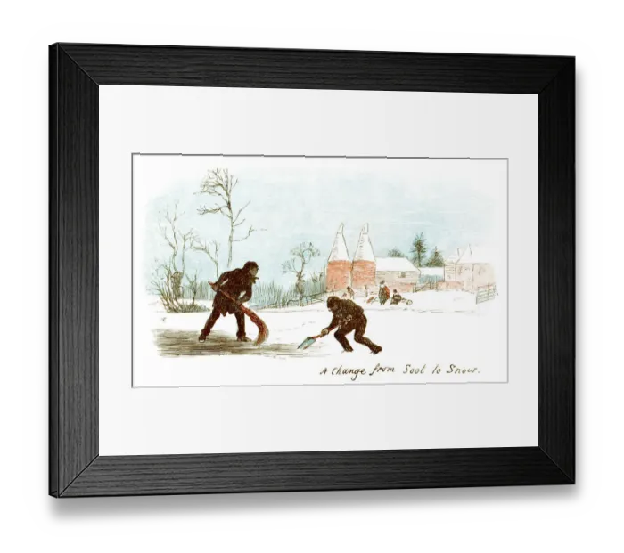 Framed Print : Two chimney sweeps clearing snow in Kent Framed Print : Two chimney sweeps clearing snow in Kent