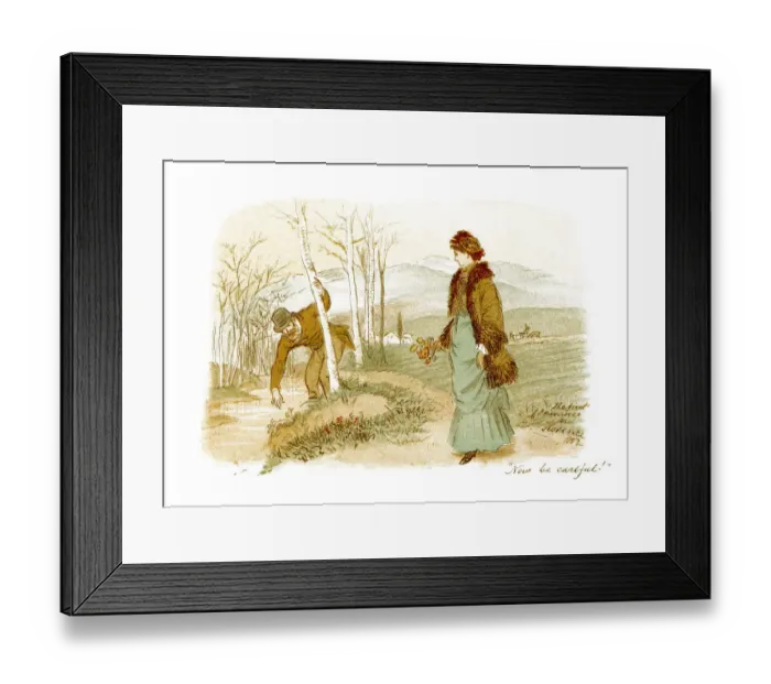 Framed Print : Victorian couple picking primroses in Italy