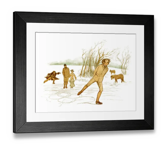 Framed Print : Victorian man smoking a cigar as he skates on a frozen pond Framed Print : Victorian man smoking a cigar as he skates on a frozen pond