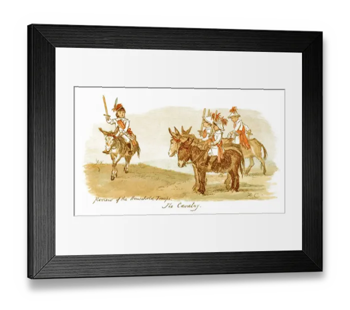 Framed Print : Group of Victorian children on donkeys playing at being cavalrymen