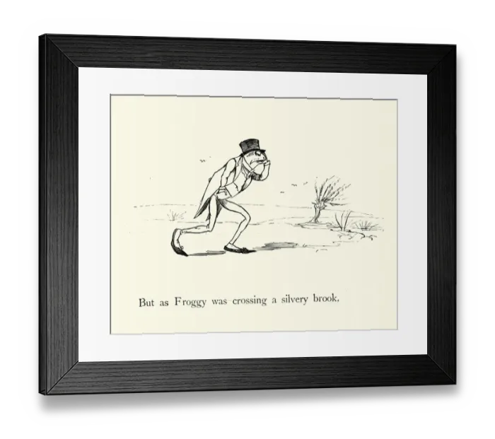 Framed Print : Frog He Would A-Wooing Go, nursery rhyme, as Froggy was crossing a slivery brook Framed Print : Frog He Would A-Wooing Go, nursery rhyme, as Froggy was crossing a slivery brook