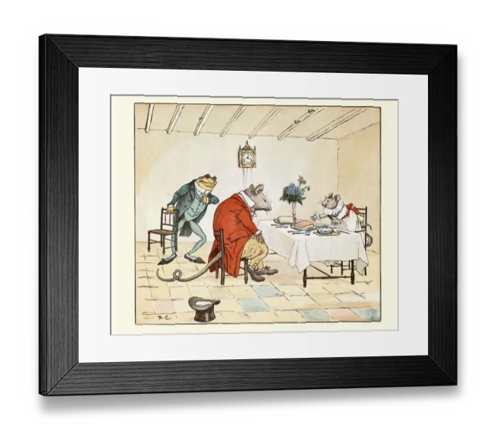 Framed Print : Frog and rat having lunch with Miss Mousey, Nursery rhyme, Frog He Would A-Wooing Go