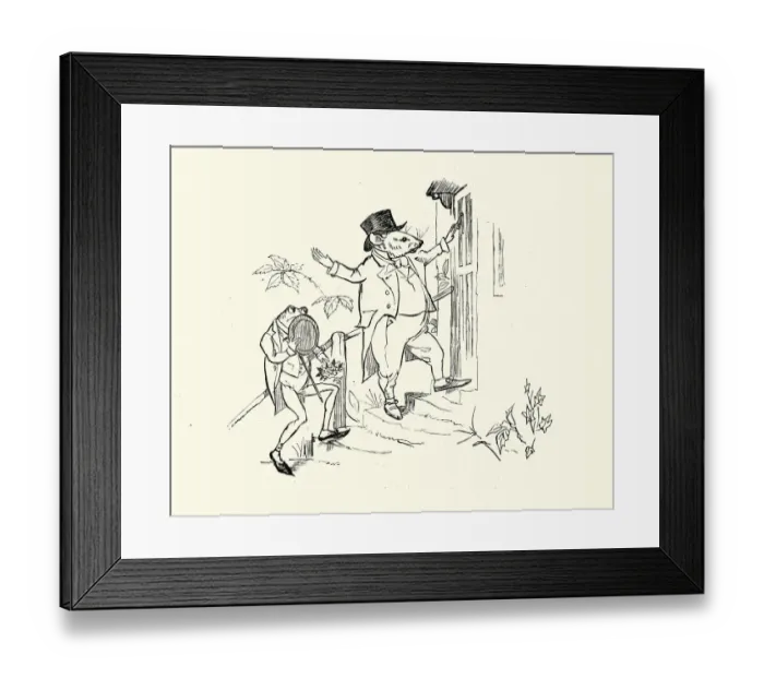 Framed Print : Mr Frog and Mr Rat arrive at Mouseys Hall, Nursery rhyme Framed Print : Mr Frog and Mr Rat arrive at Mouseys Hall, Nursery rhyme