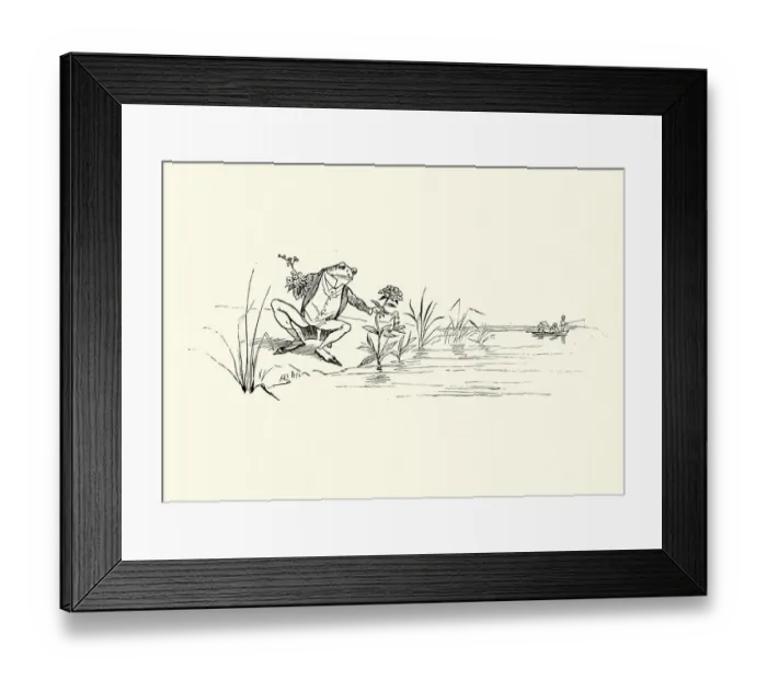 Framed Print : Frog picking flowers from the pond, childrens nursery rhyme Framed Print : Frog picking flowers from the pond, childrens nursery rhyme