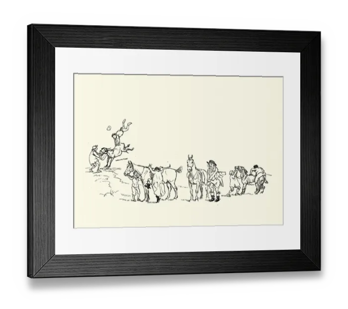 Framed Print : Comic sketch of group of men going fox hunting, Victorian Framed Print : Comic sketch of group of men going fox hunting, Victorian