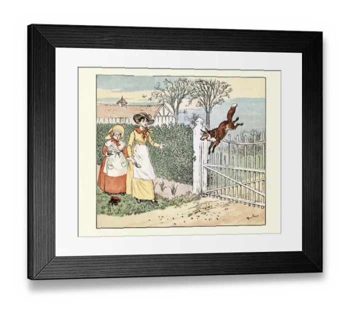 Framed Print : The Fox Jumps Over the Parsons Gate, by Randolph Caldecott Framed Print : The Fox Jumps Over the Parsons Gate, by Randolph Caldecott